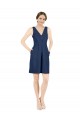 A-Line V-Neck Satin Knee Length Dark Navy Evening Gown / Bridesmaid Dress Barrie