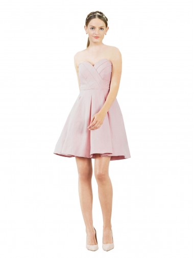 A-Line Sweetheart Satin Knee Length Pink Evening Gown / Bridesmaid Dress Barrie