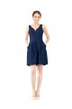 A-Line V-Neck Satin Knee Length Dark Navy Bridesmaid Dress Barrie
