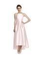 A-Line Halter Neck Satin Long Pink High Low Bridesmaid Dress Barrie