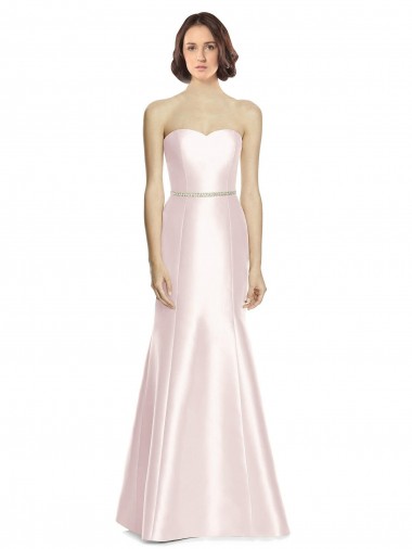 Mermaid Strapless Satin Long Pink Bridesmaid Dress Barrie