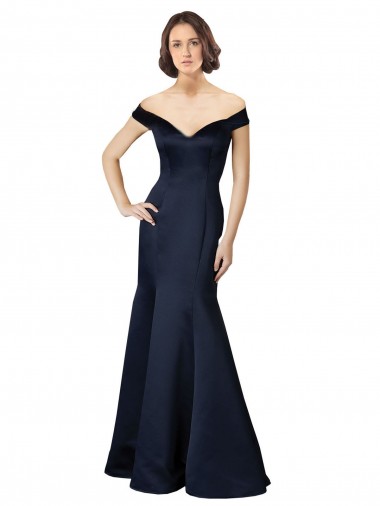 Mermaid V-Neck Satin Long Dark Navy Prom Dress / Bridesmaid Dress Barrie