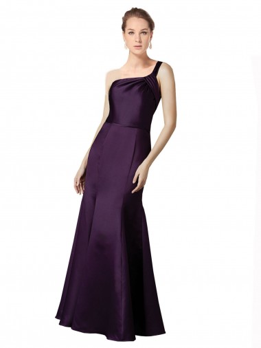 Mermaid One Shoulder Satin Long Grape Prom Dress / Bridesmaid Dress Barrie