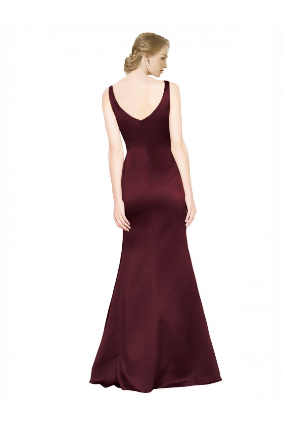 A-Line V-Neck Satin Long Burgundy Black Tie Evening Gown / Prom Dress / Bridesmaid Dress Barrie