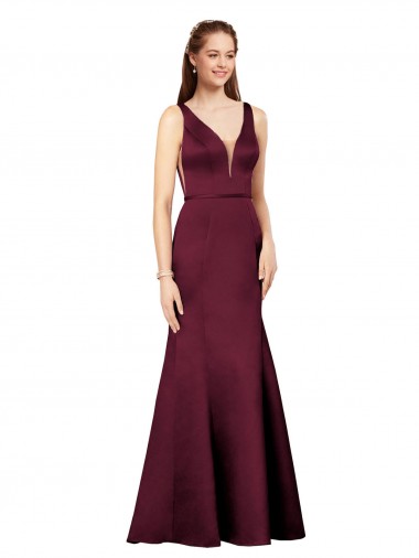 Sheath V-Neck Satin Long Burgundy Formal Evening Gown / Prom Dress / Bridesmaid Dress Barrie
