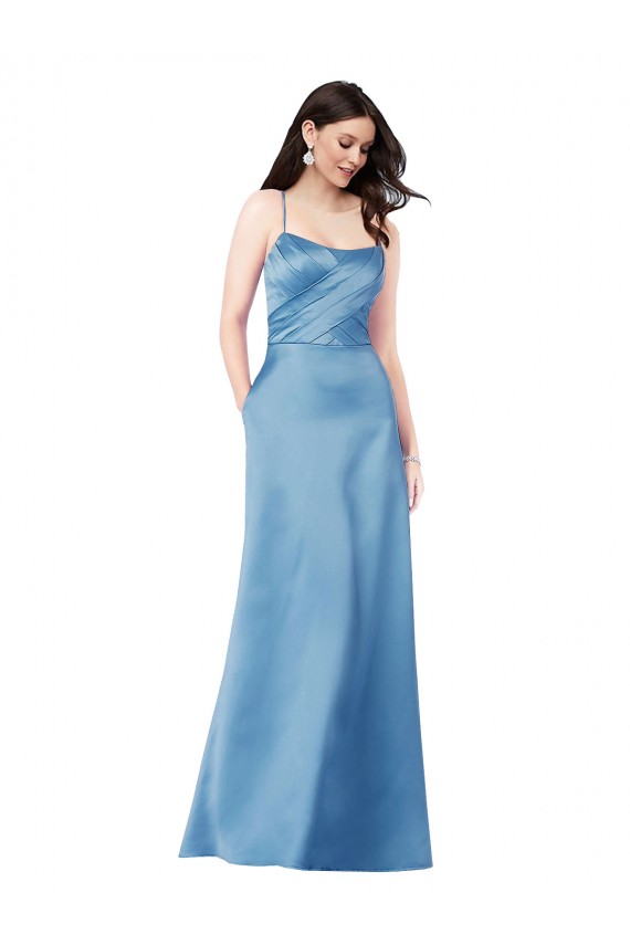 Sheath Square Neck Satin Long Sky Blue Formal Evening Gown / Prom Dress / Bridesmaid Dress Barrie