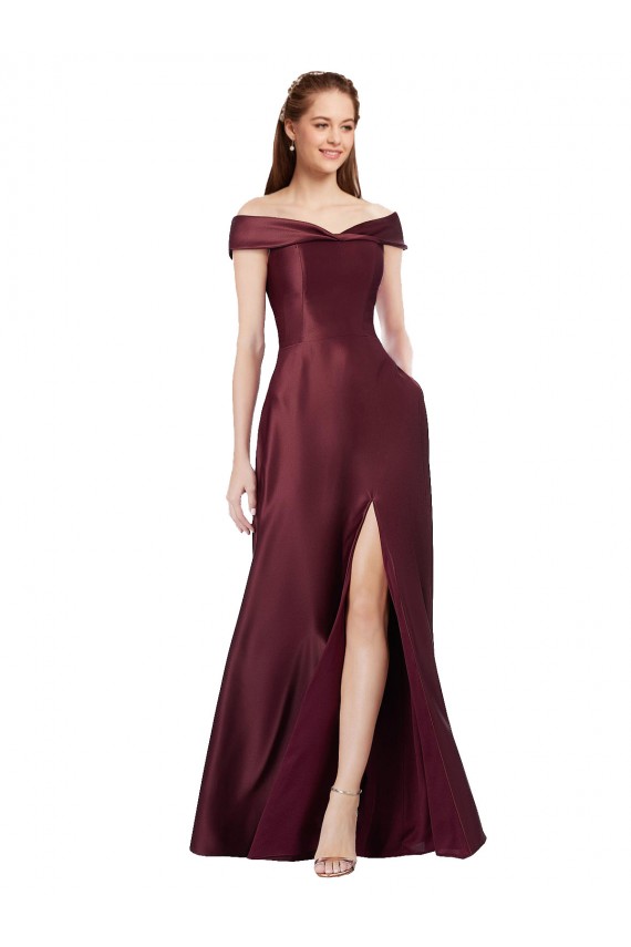 A-Line Strapless Satin Long Burgundy Gold Black Tie Evening Gown / Prom Dress / Bridesmaid Dress Barrie