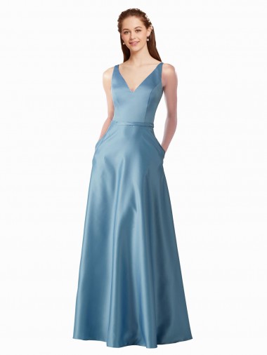 A-Line High Neck Satin Long Black Tie Prom Dress / Bridesmaid Dress Barrie