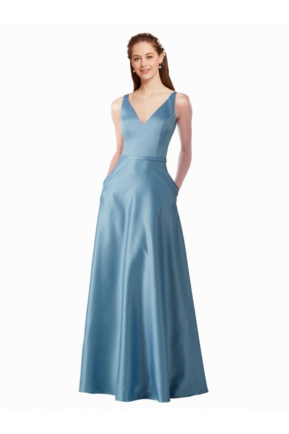 A-Line High Neck Satin Long Black Tie Prom Dress / Bridesmaid Dress Barrie