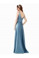 A-Line High Neck Satin Long Black Tie Prom Dress / Bridesmaid Dress Barrie