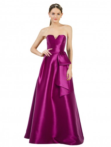A-Line V-Neck Satin Long Merlot Prom Dress / Bridesmaid Dress Barrie