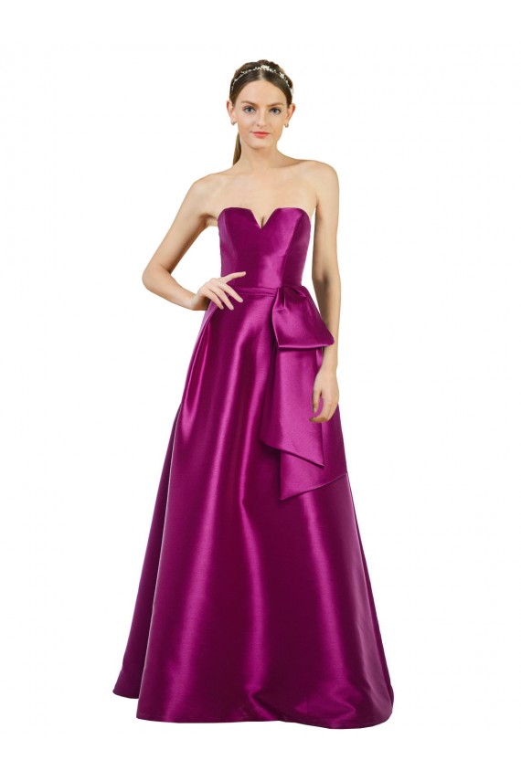 A-Line V-Neck Satin Long Merlot Prom Dress / Bridesmaid Dress Barrie