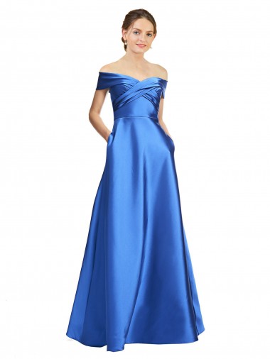 A-Line Off the Shoulder Satin Long Black Tie Evening Gown / Prom Dress / Bridesmaid Dress Barrie