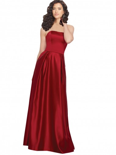 A-Line Strapless Satin Long Dark Red Prom Dress / Bridesmaid Dress Barrie
