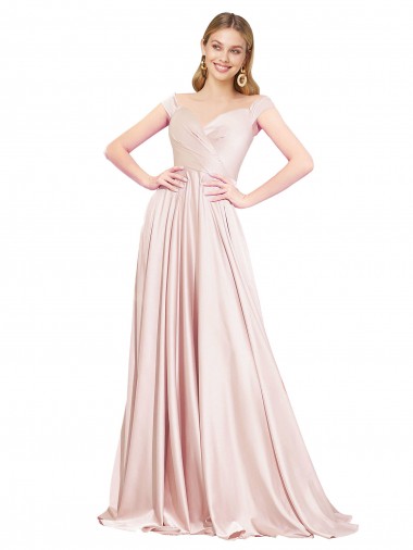 A-Line High Neck Satin Long Pink Formal Evening Gown / Prom Dress / Bridesmaid Dress Barrie