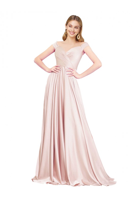 A-Line High Neck Satin Long Pink Formal Evening Gown / Prom Dress / Bridesmaid Dress Barrie