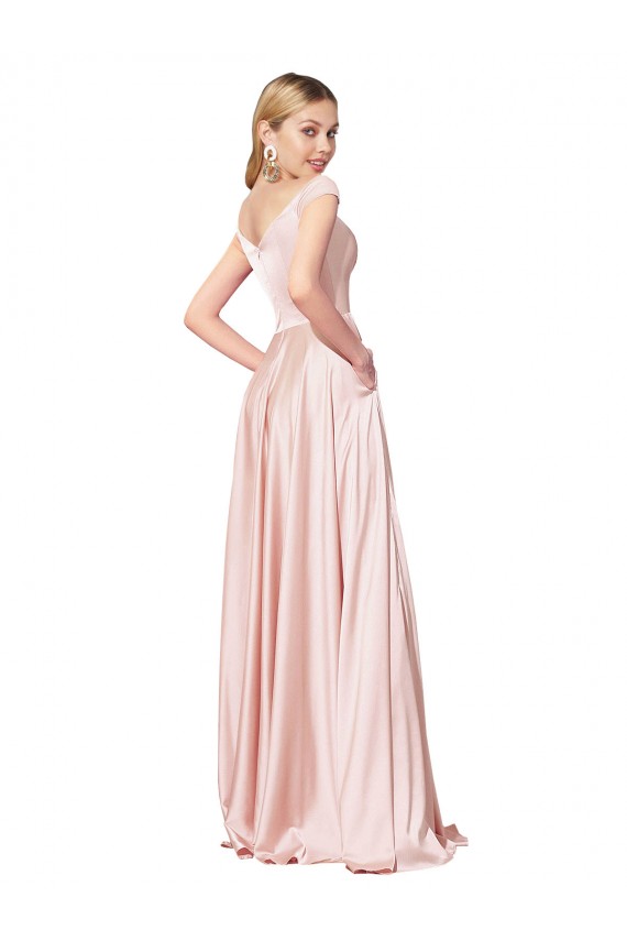 A-Line High Neck Satin Long Pink Formal Evening Gown / Prom Dress / Bridesmaid Dress Barrie