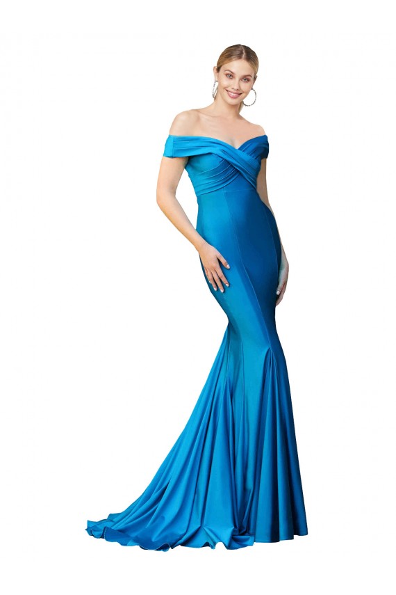 Mermaid High Neck Satin Long Peacock Blue Formal Evening Gown / Prom Dress / Bridesmaid Dress Barrie