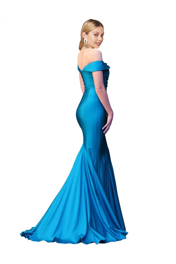 Mermaid High Neck Satin Long Peacock Blue Formal Evening Gown / Prom Dress / Bridesmaid Dress Barrie