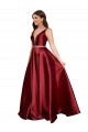 A-Line V-Neck Satin Long Burgundy Formal Plus Size Evening Gown / Prom Dress / Bridesmaid Dress Barrie