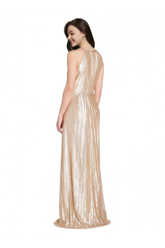 Sheath High Neck Sequin Long Gold Formal Evening Gown / Prom Dress / Bridesmaid Dress Barrie