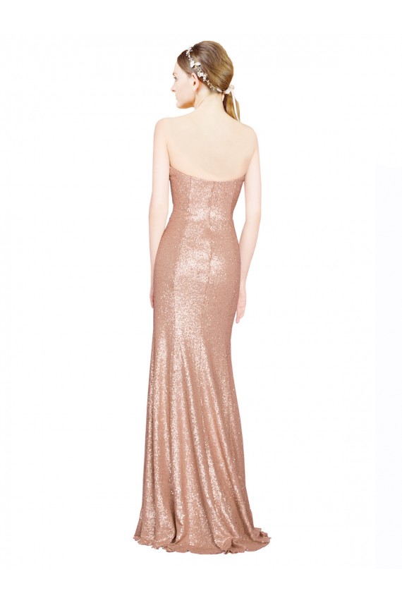 A-Line Sweetheart Sequin Long Rose Gold Formal Evening Gown / Prom Dress / Bridesmaid Dress Barrie