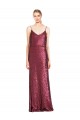 A-Line High Neck Sequin Long Burgundy Formal Evening Gown / Prom Dress / Bridesmaid Dress Barrie