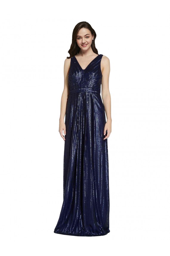 Sheath V-Neck Sequin Long Dark Navy Formal Evening Gown / Prom Dress / Bridesmaid Dress Barrie
