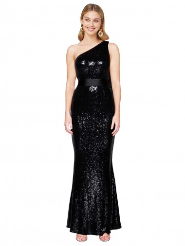 Mermaid One Shoulder Sequin Long Black Formal Evening Gown / Prom Dress / Bridesmaid Dress Barrie
