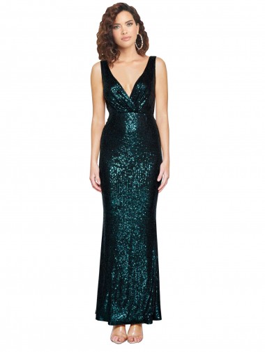 Mermaid V-Neck Sequin Long Dark Green Bridesmaid Dress / Evening Dress Barrie