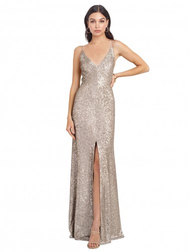 Sheath High Neck Sequin & Sparkling Sequin Long Silver Formal Evening Gown / Prom Dress / Bridesmaid Dress Barrie