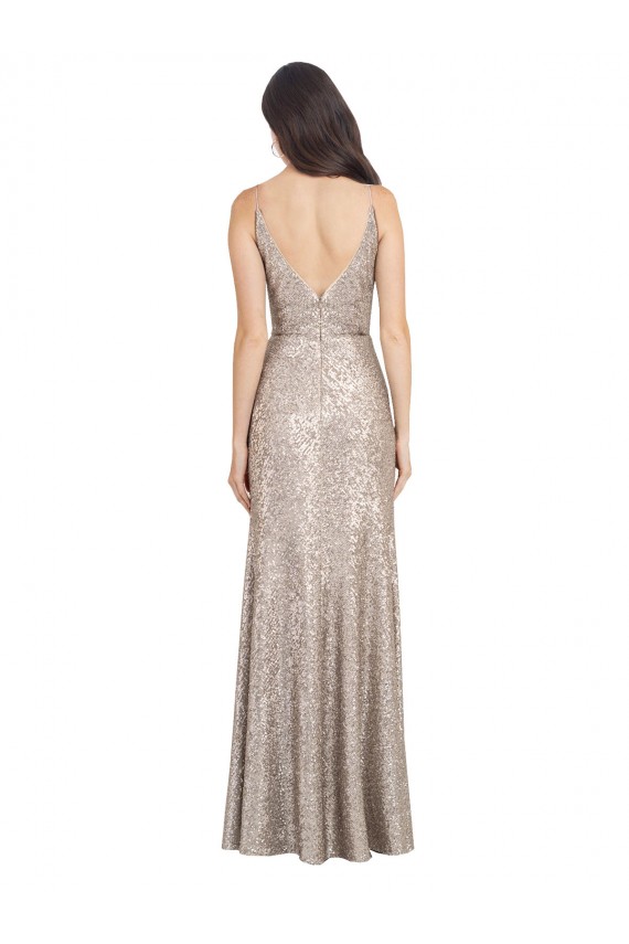 Sheath High Neck Sequin & Sparkling Sequin Long Silver Formal Evening Gown / Prom Dress / Bridesmaid Dress Barrie