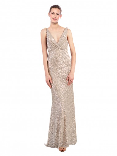 Sheath V-Neck Sequin & Sparkling Sequin Long Silver Formal Evening Gown / Prom Dress / Bridesmaid Dress Barrie