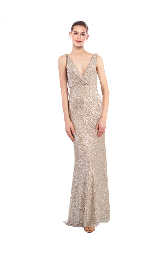Sheath V-Neck Sequin & Sparkling Sequin Long Silver Formal Evening Gown / Prom Dress / Bridesmaid Dress Barrie