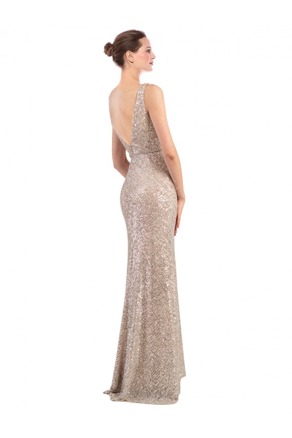 Sheath V-Neck Sequin & Sparkling Sequin Long Silver Formal Evening Gown / Prom Dress / Bridesmaid Dress Barrie