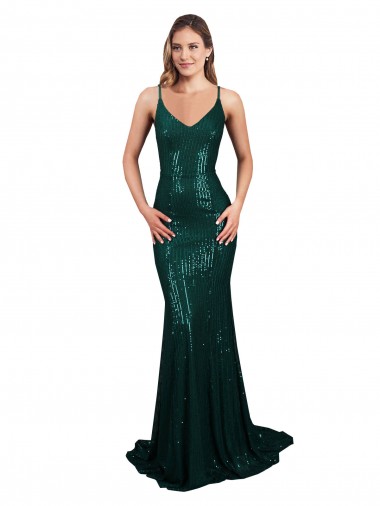 Mermaid V-Neck Sequin Long Dark Green Formal Evening Gown / Prom Dress / Bridesmaid Dress Barrie