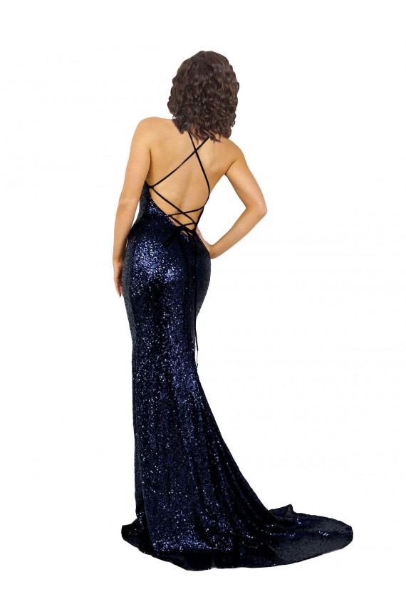 Mermaid V-Neck Sequin Long Dark Navy Formal Evening Gown / Prom Dress / Bridesmaid Dress Barrie