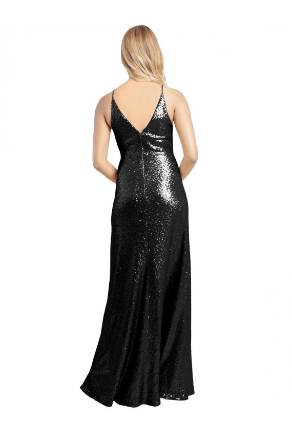 A-Line V-Neck Sequin Long Black Formal Evening Gown / Prom Dress / Bridesmaid Dress Barrie