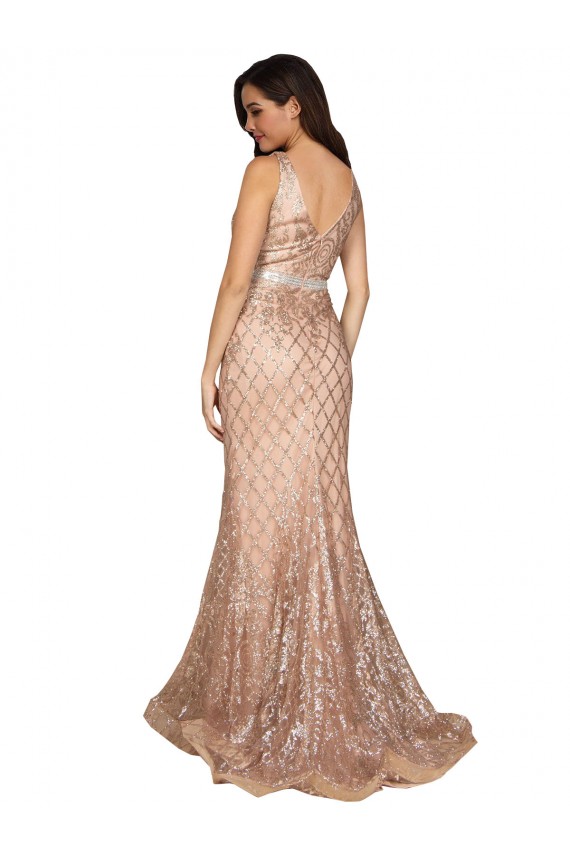 Mermaid V-Neck Sequin & Sparkling Sequin Long Rose Gold Formal Plus Size Evening Gown / Prom Dress / Bridesmaid Dress Barrie