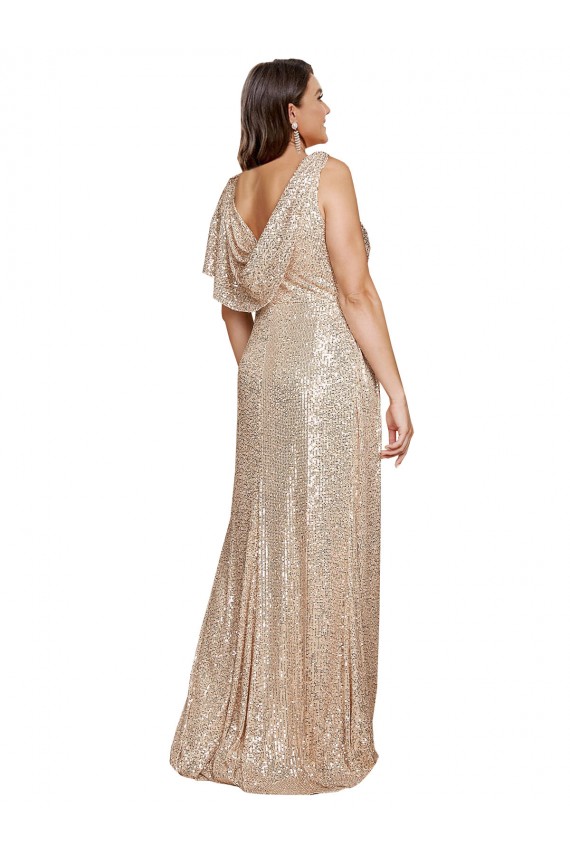 A-Line V-Neck Sequin Long Gold Black Tie Plus Size Evening Gown / Prom Dress / Bridesmaid Dress Barrie