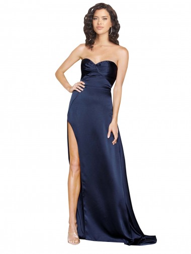 A-Line High Neck Silk like Satin Long Sapphire Formal Evening Gown / Prom Dress / Bridesmaid Dress Barrie
