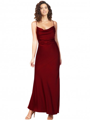 Sheath Cowl Neck Silk like Satin Long Burgundy Black Tie Evening Gown / Prom Dress / Bridesmaid Dress Barrie