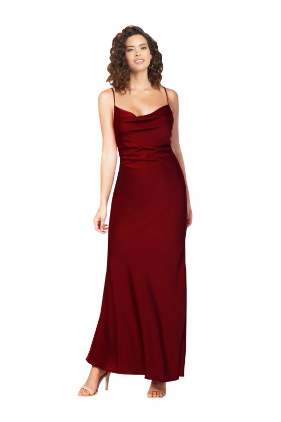 Sheath Cowl Neck Silk like Satin Long Burgundy Black Tie Evening Gown / Prom Dress / Bridesmaid Dress Barrie