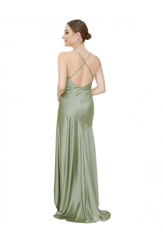 A-Line Cowl Neck Silk like Satin Long Smoke Green High Low Evening Gown / Prom Dress / Bridesmaid Dress Barrie