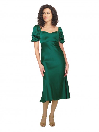 A-Line Sweetheart Silk like Satin Midi Length Hunter Formal Evening Gown / Prom Dress / Bridesmaid Dress Barrie