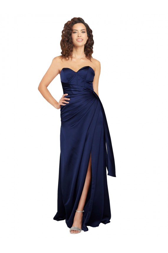 A-Line Strapless Silk like Satin Long Sapphire Formal Evening Gown / Prom Dress / Bridesmaid Dress Barrie