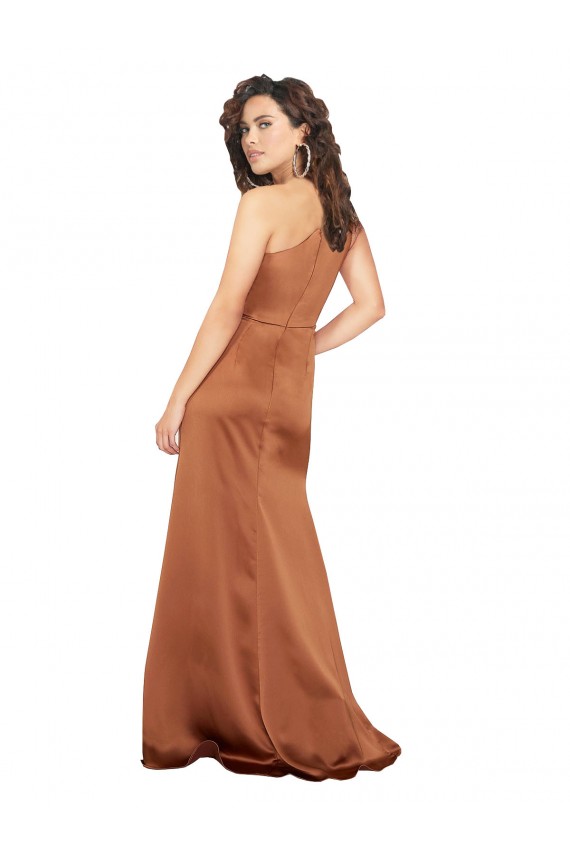 A-Line One Shoulder Silk like Satin Long Orange Formal Evening Gown / Prom Dress / Bridesmaid Dress Barrie