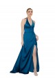 A-Line Halter Neck Silk like Satin Long Peacock Blue Formal Evening Gown / Prom Dress / Bridesmaid Dress Barrie