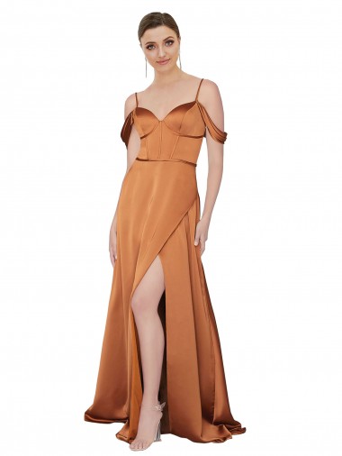 A-Line Sweetheart Silk like Satin Long Orange Formal Evening Gown / Prom Dress / Bridesmaid Dress Barrie