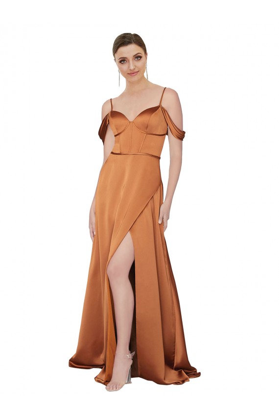 A-Line Sweetheart Silk like Satin Long Orange Formal Evening Gown / Prom Dress / Bridesmaid Dress Barrie